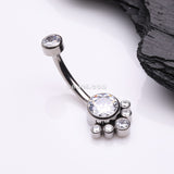Detail View 2 of Implant Grade Titanium Royal Bali Sparkle Internally Threaded Belly Button Ring-Clear Gem