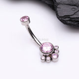 Detail View 2 of Implant Grade Titanium Royal Bali Sparkle Internally Threaded Belly Button Ring-Pink