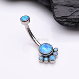 Detail View 2 of Implant Grade Titanium Royal Bali Fire Opal Internally Threaded Belly Button Ring-Blue Opal