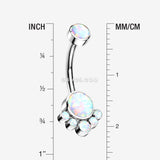 Detail View 1 of Implant Grade Titanium Royal Bali Fire Opal Internally Threaded Belly Button Ring-White Opal