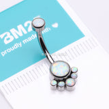 Detail View 3 of Implant Grade Titanium Royal Bali Fire Opal Internally Threaded Belly Button Ring-White Opal