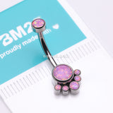 Detail View 3 of Implant Grade Titanium Royal Bali Fire Opal Internally Threaded Belly Button Ring-Pink Opal