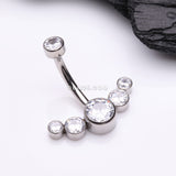 Detail View 2 of Implant Grade Titanium Journey Curve Sparkle Internally Threaded Belly Button Ring-Clear Gem