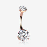 Implant Grade Titanium Rose Gold Internally Threaded Prong Set Belly Button Ring-Clear Gem