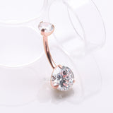Detail View 2 of Implant Grade Titanium Rose Gold Internally Threaded Prong Set Belly Button Ring-Clear Gem