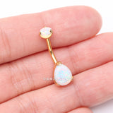 Detail View 3 of Implant Grade Titanium Golden Internally Threaded Teardrop Opal Prong Belly Button Ring-White Opal