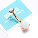 Detail View 4 of Implant Grade Titanium Golden Internally Threaded Teardrop Opal Prong Belly Button Ring-White Opal