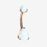 Implant Grade Titanium Rose Gold Internally Threaded Teardrop Opal Prong Belly Button Ring