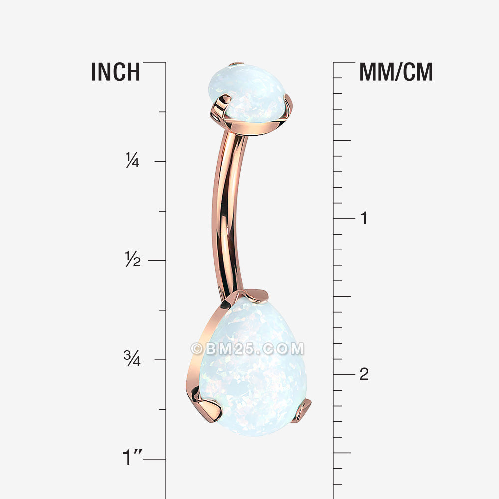 Detail View 1 of Implant Grade Titanium Rose Gold Internally Threaded Teardrop Opal Prong Belly Button Ring-White Opal