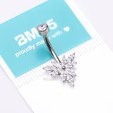 Detail View 4 of Implant Grade Titanium Marquise Bloom Sparkle Flower Internally Threaded Belly Ring-Clear Gem