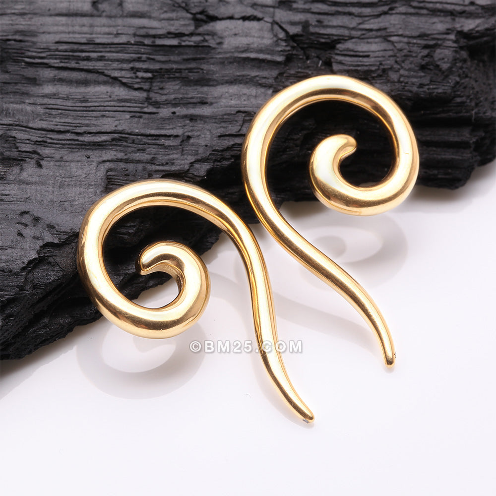 Detail View 1 of A Pair of Golden Steel Spiral Tail Ear Weight Hanger Plug