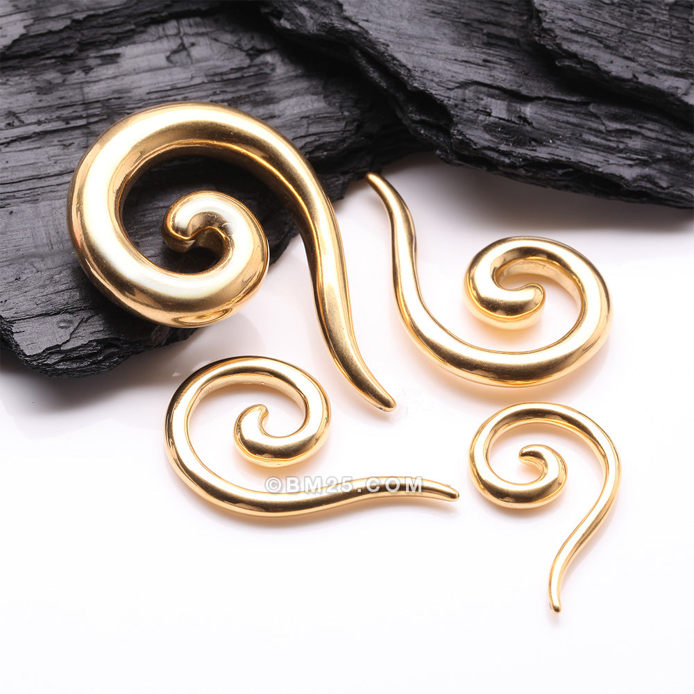 Detail View 2 of A Pair of Golden Steel Spiral Tail Ear Weight Hanger Plug