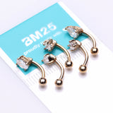 Detail View 1 of 5 Pcs Pack of Assorted Gemstone Prong Set Top Golden Curved Barbells-Clear Gem