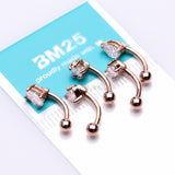 Detail View 1 of 5 Pcs Pack of Assorted Gemstone Prong Set Top Rose Gold Curved Barbells-Clear Gem