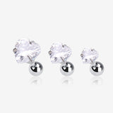 3 Pcs of Assorted Size Heart Sparkle Gems Cartilage Tragus Barbell Earring Package-Clear Gem