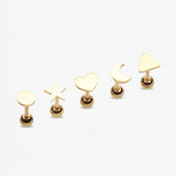 5 Pcs of Golden Assorted Shapes Cartilage Tragus Barbell Earring Package