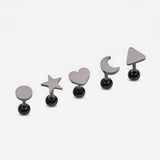 5 Pcs of Blackline Assorted Shapes Cartilage Tragus Barbell Earring Package