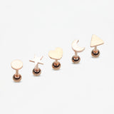 5 Pcs Pack of Rose Gold Assorted Shapes Cartilage Tragus Barbell Earrings