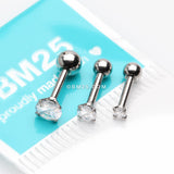 Detail View 1 of 3 Pcs Pack of Assorted Prong Set Gems Cartilage Tragus Barbell Earrings-Clear Gem
