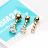 Detail View 1 of 3 Pcs Pack of Golden Assorted Prong Set Gems Cartilage Tragus Barbell Earrings-Clear Gem