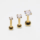 3 Pcs of Golden Assorted Prong Set Gems Cartilage Tragus Barbell Earring Package