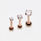 3 Pcs of Rose Gold Assorted Prong Set Gems Cartilage Tragus Barbell Earring Package