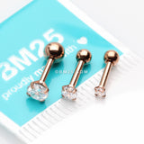 Detail View 1 of 3 Pcs Pack of Rose Gold Assorted Prong Set Gems Cartilage Tragus Barbell Earrings-Clear Gem