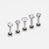 5 Pcs of Assorted Prong Set Gem Shapes Cartilage Tragus Barbell Earring Package