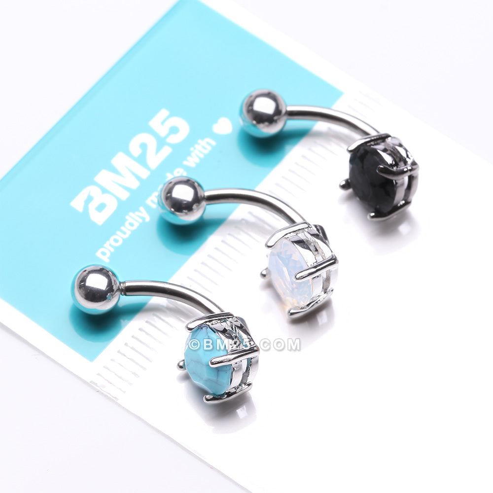 Detail View 3 of 3 Pcs of Assorted Precious Stone Prong Set Belly Button Ring Package