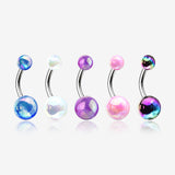 5 Pcs of Assorted Color Aurora Coated Ball Belly Button Ring Package