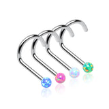 4 Pcs of Assorted Color Fire Opal Ball Top Nose Screw Ring Package