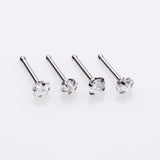 5 Pcs Pack of Assorted Gemstone Prong Set Top Steel Nose Stud Rings-Clear Gem