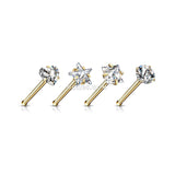 Detail View 2 of 5 Pcs Pack of Assorted Gemstone Prong Set Top Golden Nose Stud Rings-Clear Gem