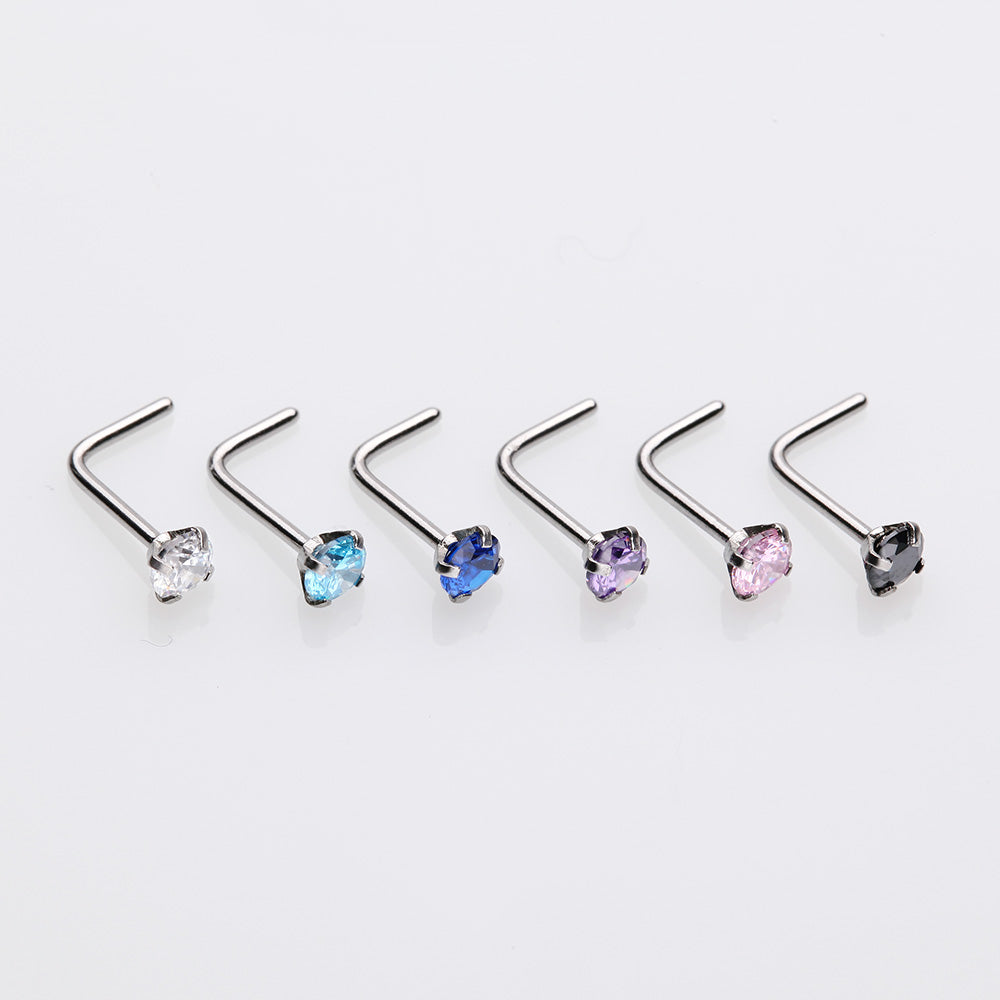 3pcs Opal Nose Studs Stainless Steel L-shaped Nose Stud Set