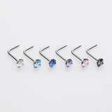 6 Pcs Pack of Assorted Color Prong Set Gemstone L-Shaped Nose Rings