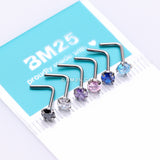 Detail View 1 of 6 Pcs Pack of Assorted Color Prong Set Gemstone L-Shaped Nose Rings