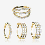 4 Pcs of Assorted Golden Multi-Gem Lined Bendable Hoop Ring Package-Clear Gem