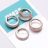 Detail View 3 of 4 Pcs of Assorted Rose Gold Multi-Gem Lined Bendable Hoop Ring Package-Clear Gem