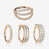 4 Pcs of Assorted Rose Gold Multi-Gem Lined Bendable Hoop Ring Package-Clear Gem