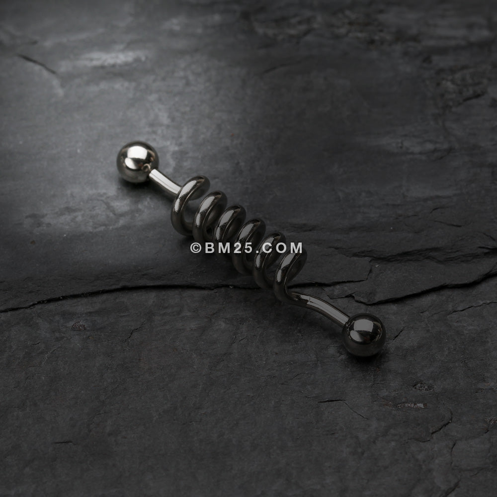 Detail View 1 of Gnarley Spirals Industrial Barbell-Steel