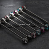 Detail View 1 of Aurora Gem Ball Industrial Barbell-Red