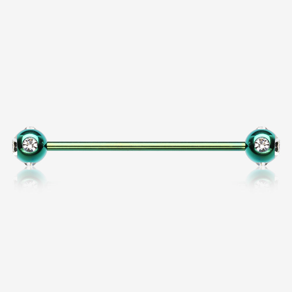 Colorline Aurora Gem Ball Industrial Barbell-Green/Clear