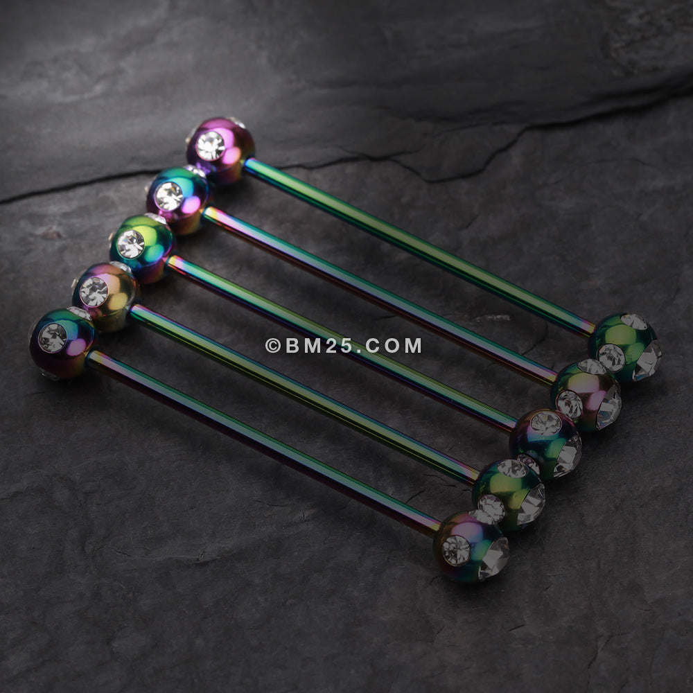 Detail View 1 of Colorline Aurora Gem Ball Industrial Barbell-Rainbow/Clear