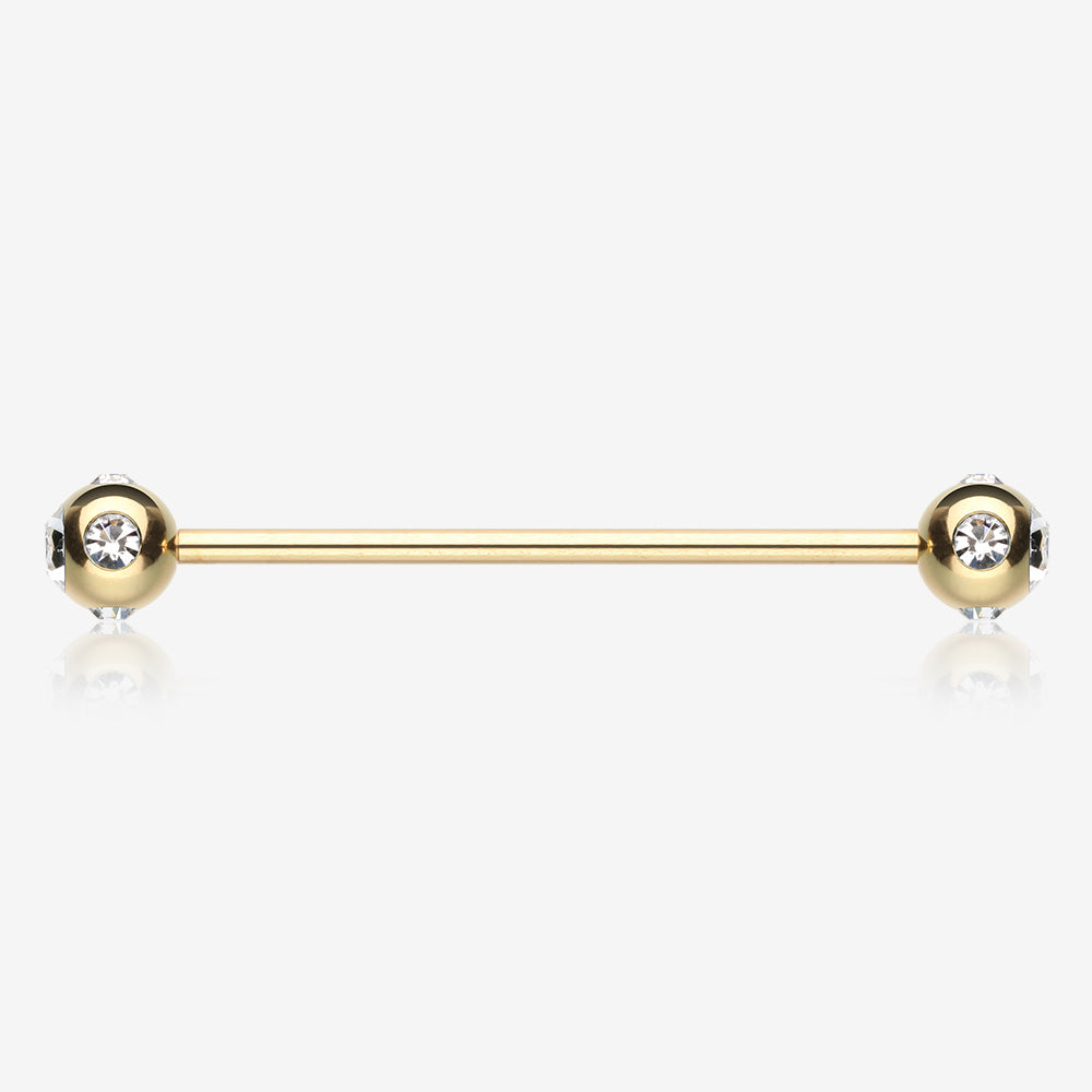 Golden Aurora Gem Ball Industrial Barbell-Clear Gem