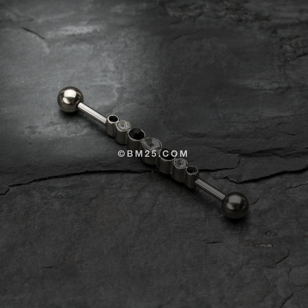 Detail View 1 of Dazzling Gem Row Industrial Barbell-Clear Gem/Black