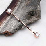 Detail View 1 of Rose Gold Dainty Sparkles Industrial Barbell-Clear Gem