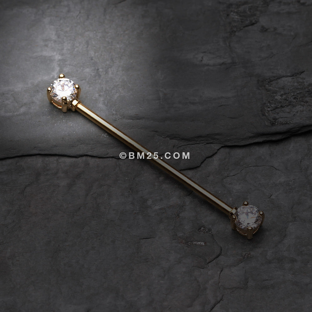 Detail View 1 of Golden Dainty Sparkles Industrial Barbell-Clear Gem