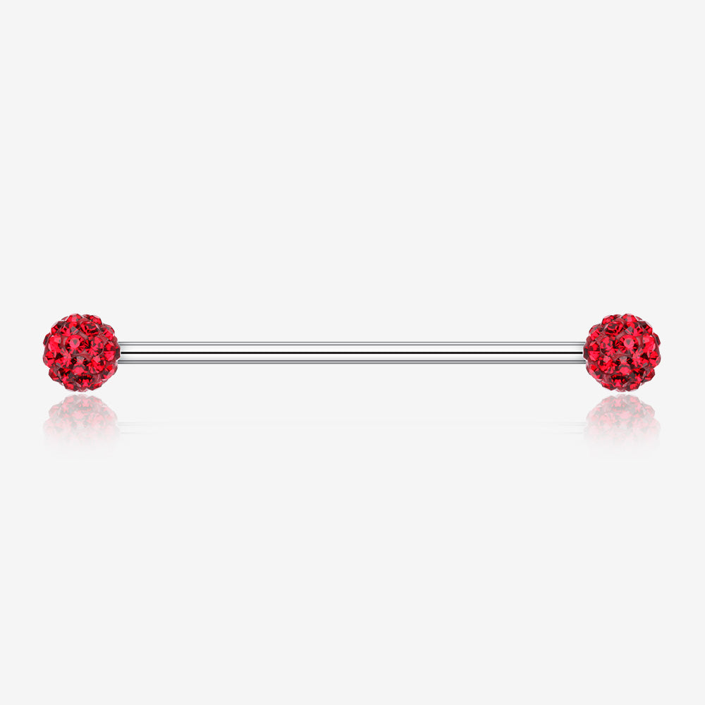 Multi-Gem Sparkle Ball Industrial Barbell-Red
