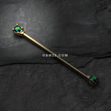 Detail View 1 of Golden Opal Sparkle Prong Industrial Barbell-Black