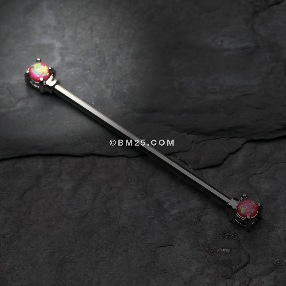 Detail View 1 of Opal Sparkle Prong Industrial Barbell-Pink